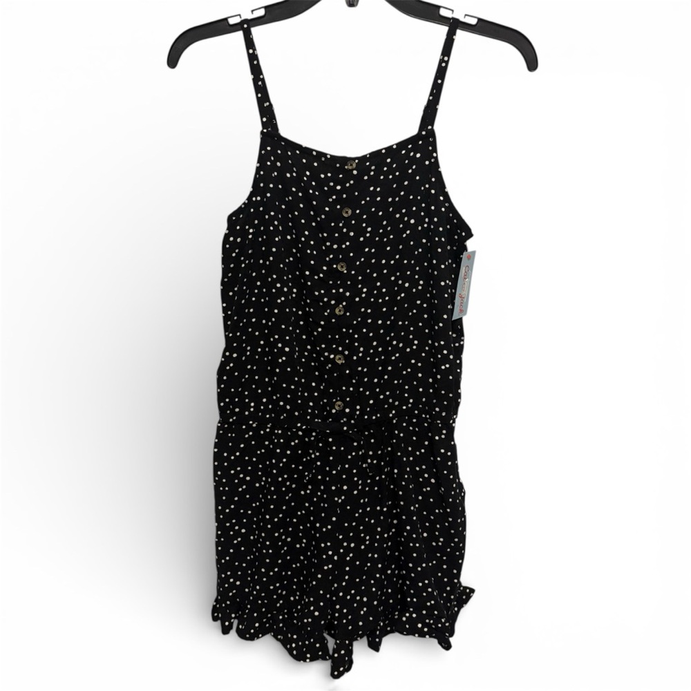 Cat & Jack Romper Girls XL 14 Black White Polka Dot Ruffle Sleeveless Stretch
